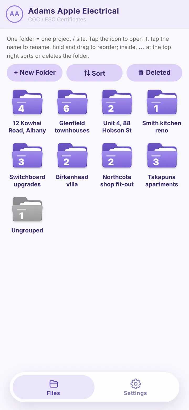 Folder tiles, one per job