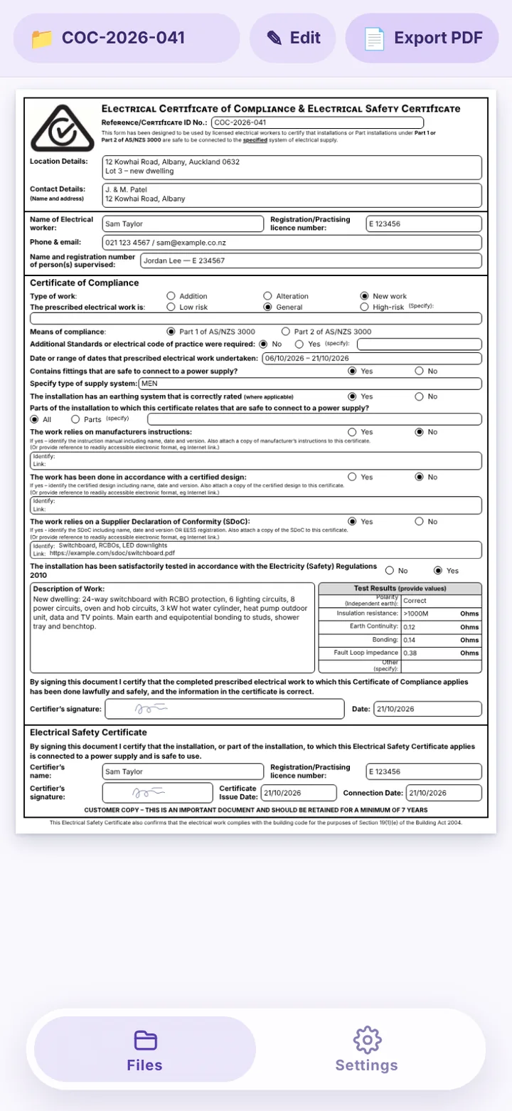 Certificate preview